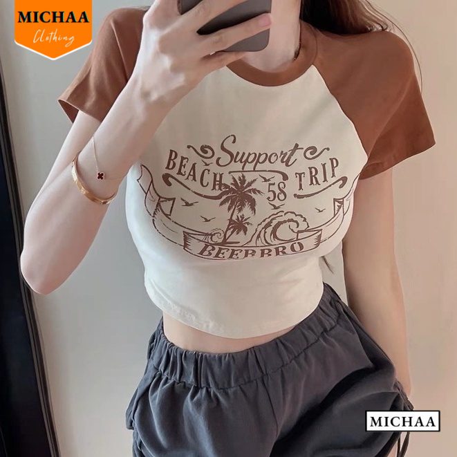 Áo Croptop Nữ Cổ Tròn Tay Ngắn BCO Đẹp Ôm Body, Áo Thun Croptop Kiểu Sexy Chất Thun Borip CR62