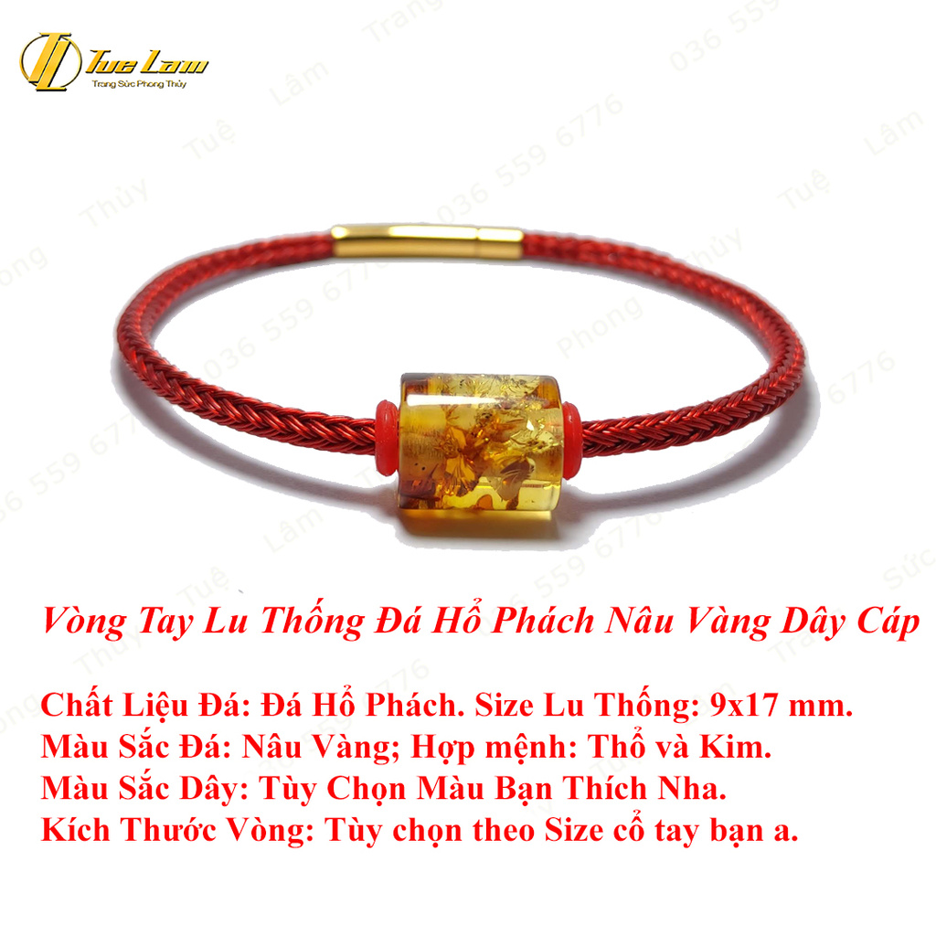 Vòng Tay Lu Thống Đá Màu Nâu Vàng Dây Cáp Các Màu - DIY Tuệ Lâm