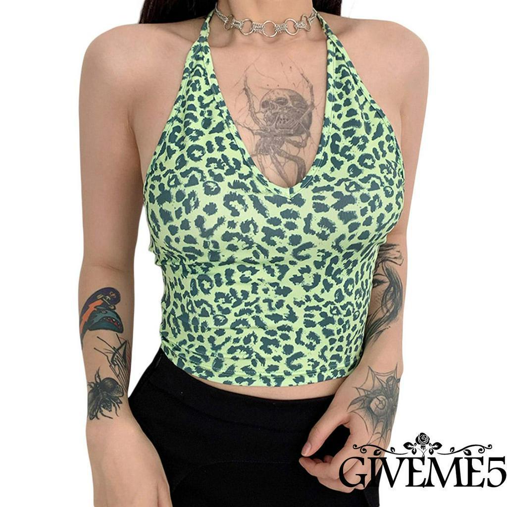 Áo Hai Dây Cổ Sâu Họa Tiết Da Báo Quyến Rũ Cho Nữ