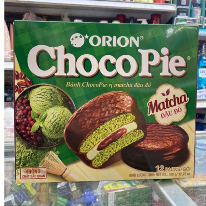 bánh choco pie vị matcha đậu đỏ hộp 12 bánh