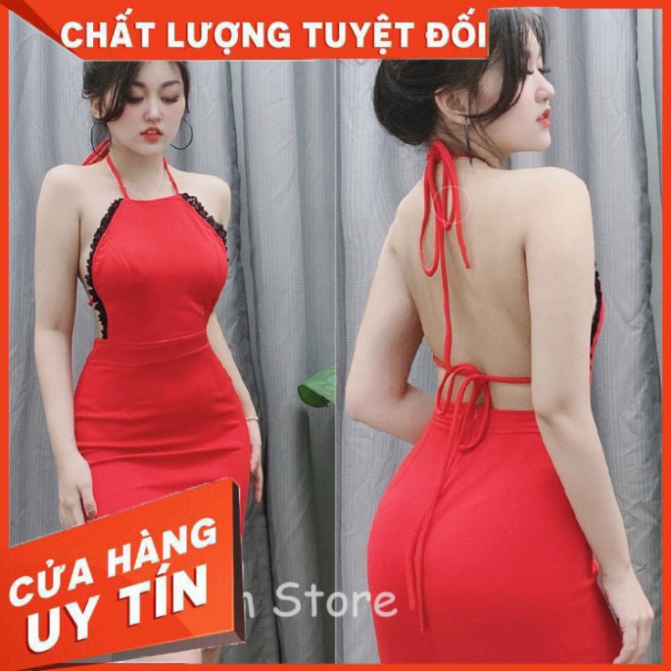 🎁 FREE SHIP 🎁 Đầm yếm hở lưng viền ren sexy, phối dây nơ sang trọng - DN99481 ✔️hienphamstore✔️