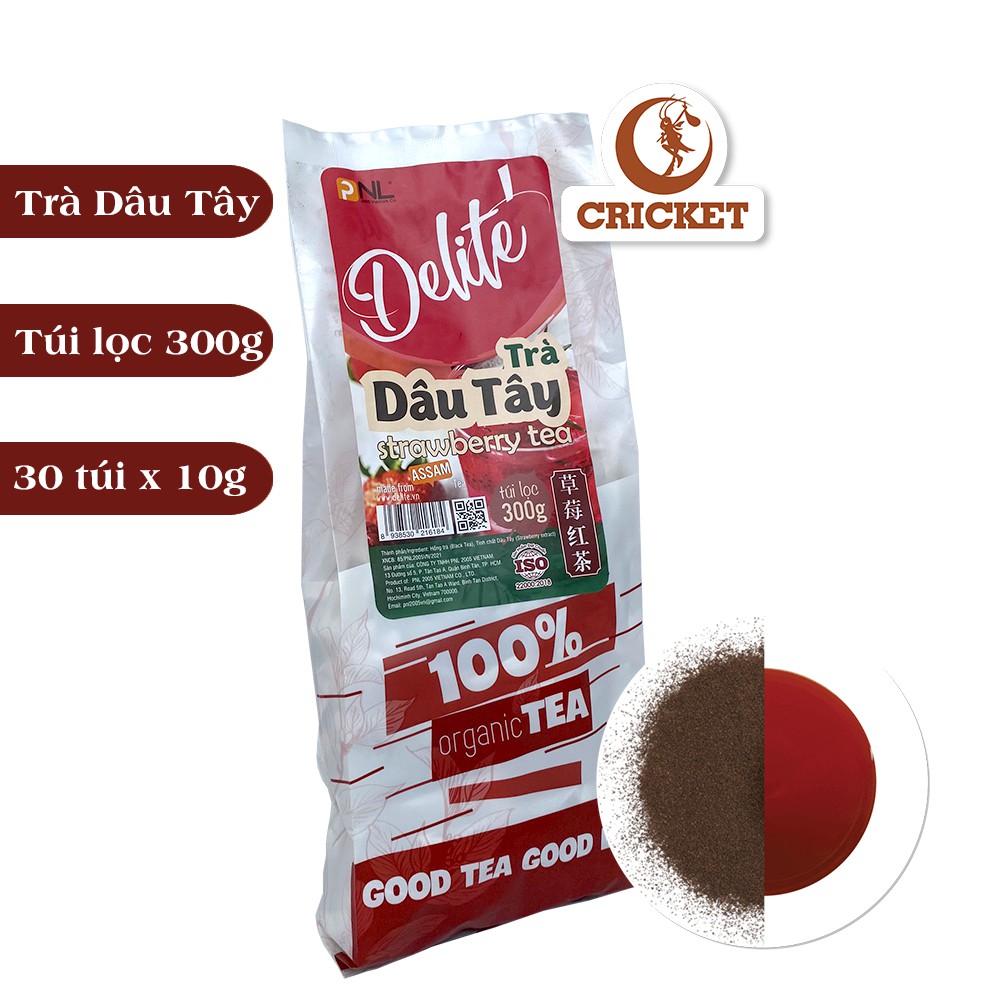 Trà Dâu Tây Túi Lọc CAO CẤP DELITE (300g)-Nguyên liệu pha chế Trà Sữa nhanh &amp; thơm ngon, Nguyên Liệu Trà Sữa CRICKET