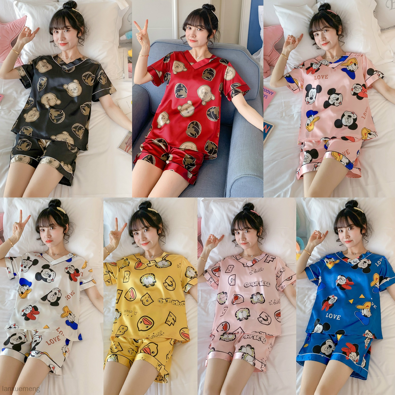 M-5Xl Bộ Đồ Ngủ Lụa In Hình Dễ Thương Cho Nữ 2 dây pijama đầm ngủ dễ thương