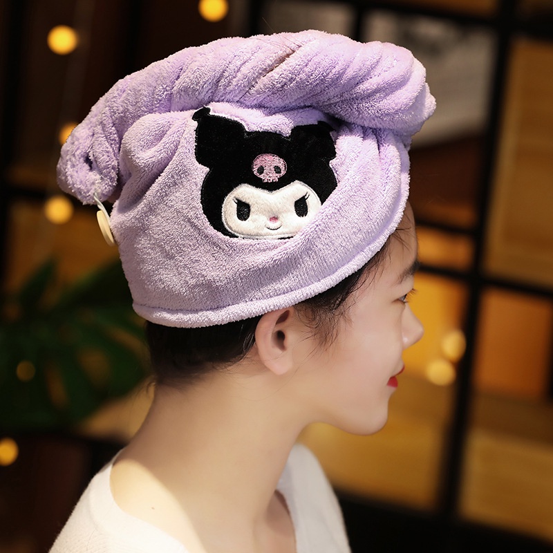 SANRIO Mũ Trùm Đầu Sấy Khô Tóc Dày Dặn In Họa Tiết Hoạt Hình Melody XO Kuromi Hello Kitty Dễ Thương Cho Nữ