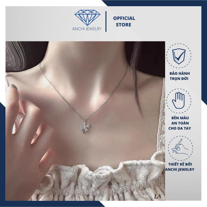 Dây chuyền cỏ 4 ( bốn ) lá, chuẩn bạc ta bao sáng đeo không đen - Anchi jewelry, quà 8 3