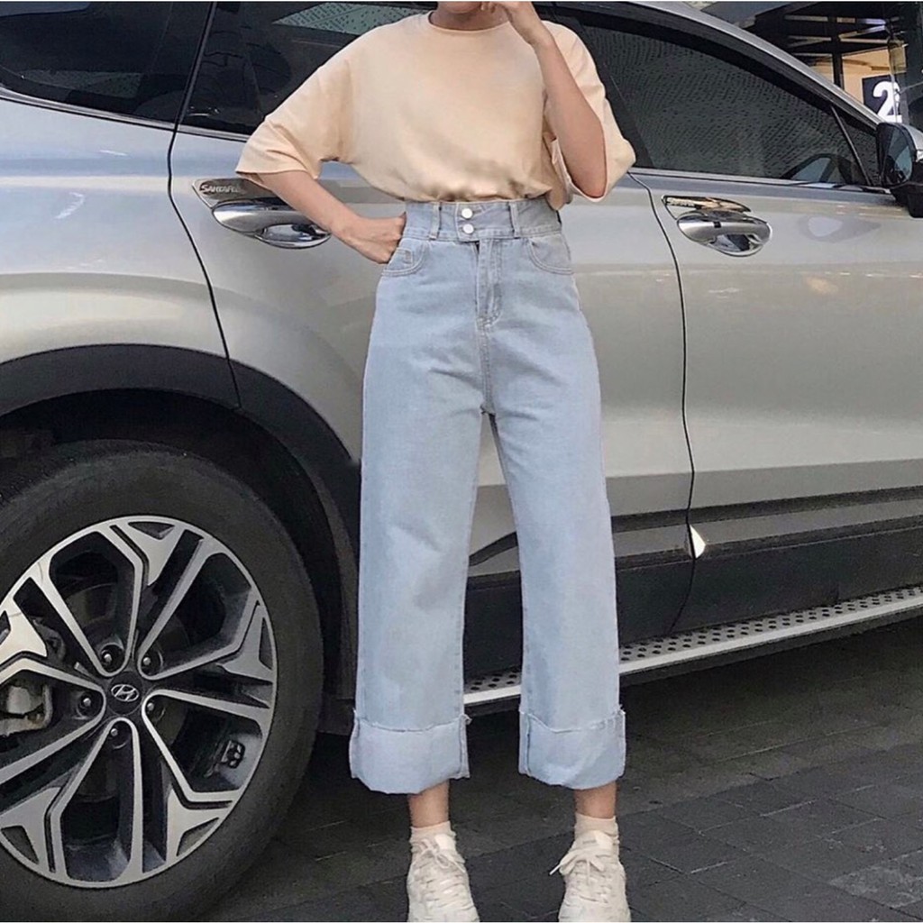 Quần Jean Ống Rộng SIMPLE JEANS 03 Phối 2 Nút RÁCH GẤU Ulzzang Unisex