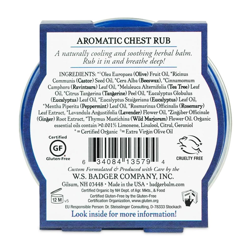 Sáp dầu hữu cơ bôi ấm ngực BADGER Chest Rub organic balm giảm ho ngừa cúm an toàn cho em bé, trẻ sơ sinh từ 6 tháng 21g