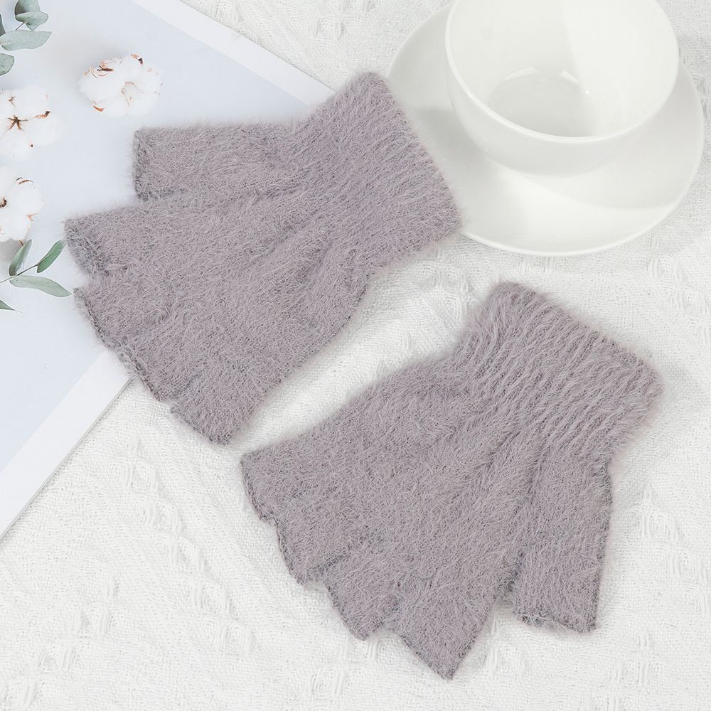 Cặp găng tay len hở ngón co giãn màu trơn thời trang thu đông cho nam và nữ