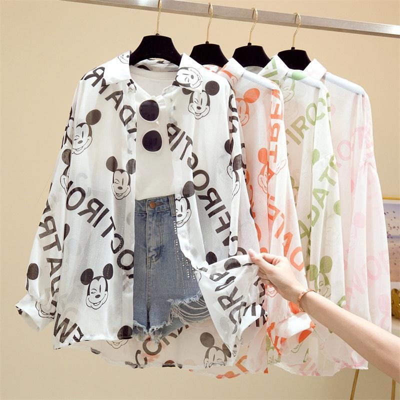 ✨Cổ Phiếu Sẵn Sàng✨Áo Khoác Chống Nắng Dáng Rộng In Hình Chuột Mickey Phong Cách Hàn Quốc Thời Trang Mùa Hè 2020 Mới