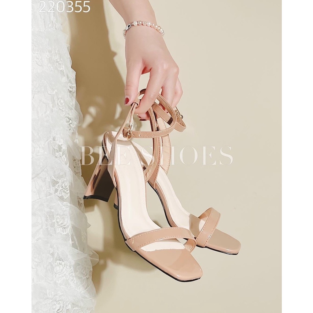 Sandal da bóng quai ngang gót mỏng cong - 7P