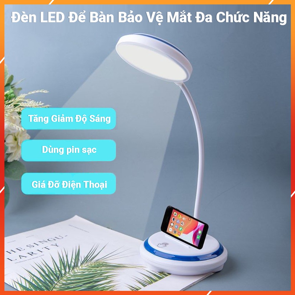 Đèn led để bàn chạm cảm ứng, tích hợp giá đỡ điện thoại, sử dụng pin sạc usb