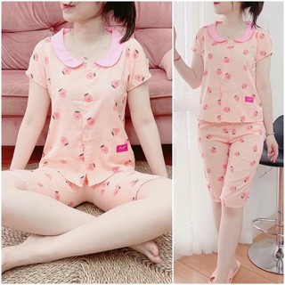 Đồ Bộ Mặc Nhà Lửng Dâu Chất Đũi Lạnh Mềm Mát
