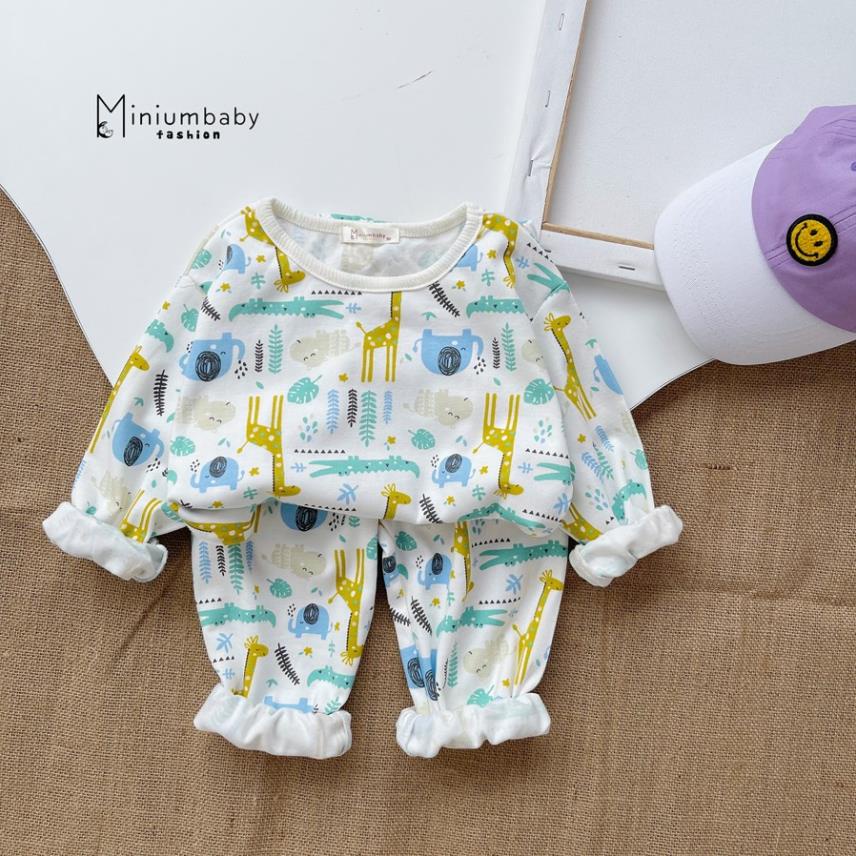 Bộ đồ dài tay quần dài thu đông động vật cho bé trai/ gái chất liệu 100% cotton, quần áo trẻ em MiniumBaby-SB1282