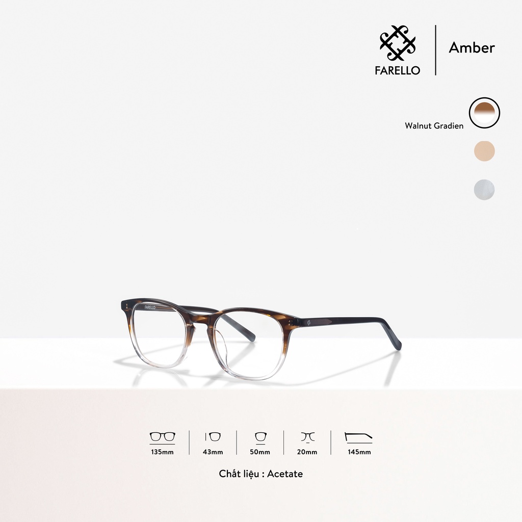 Gọng kính nam nữ cao cấp FARELLO Amber mắt tròn Acetate bền dẻo thiết kế hiện đại