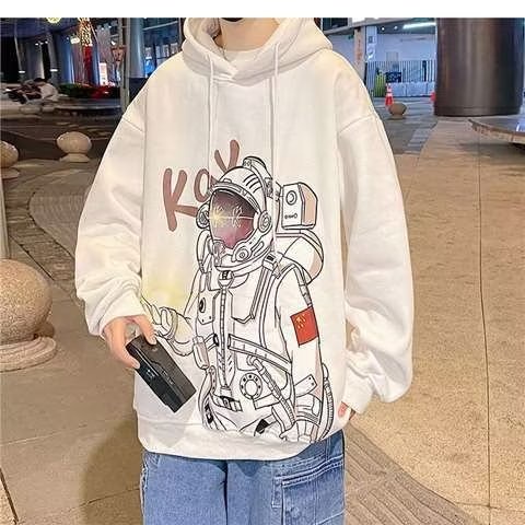 Áo Hoodie Tay Dài Dáng Rộng In Họa Tiết Phi Hành Gia Hoạt Hình Cá Tính Cho Nam Nữ