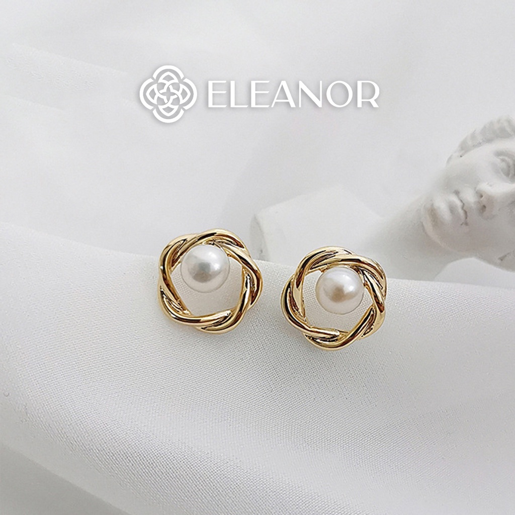 Bông tai nữ chuôi bạc 925 Eleanor Accessories viền xoắn đính ngọc trai nhân tạo phụ kiện trang sức 5808