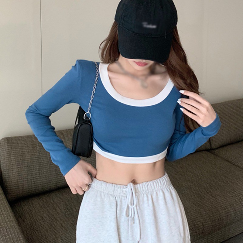 Áo thun croptop tay dài màu trơn thiết kế quyến rũ