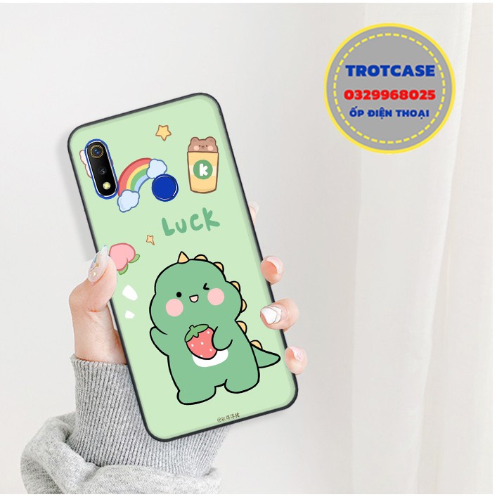 Ốp lưng điện thoại Realme 3 / Realme 3 Pro - in hình khủng long con màu xanh cùng thỏ và cầu vồng mộng mơ
