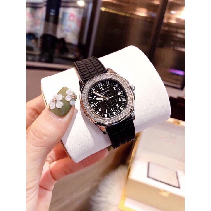 Đồng hồ Nữ patex vành đá cao cấp chạy pin máy Nhật size 30mm dây cao su nhiều màu