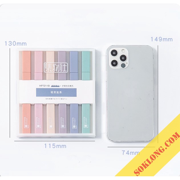 Set 6 bút highlight thân vuông màu Pastel, bút đánh dấu ghi chú HI05