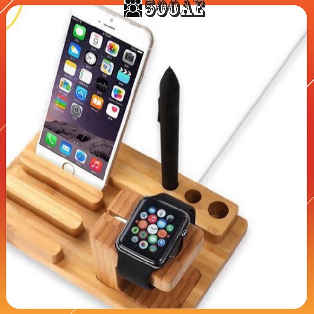 [ Hàng Độc ] Giá đỡ điện thoại đa năng kèm đế sạc Apple Watch iPad iPhone bằng gỗ trúc