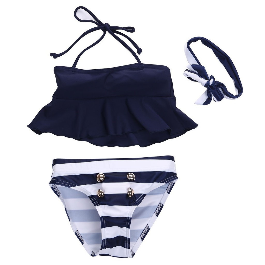 Bộ bikini màu xanh navy thời trang cho bé gái