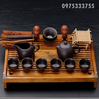 Khay Trà Gỗ Nâu Trạm Đồng