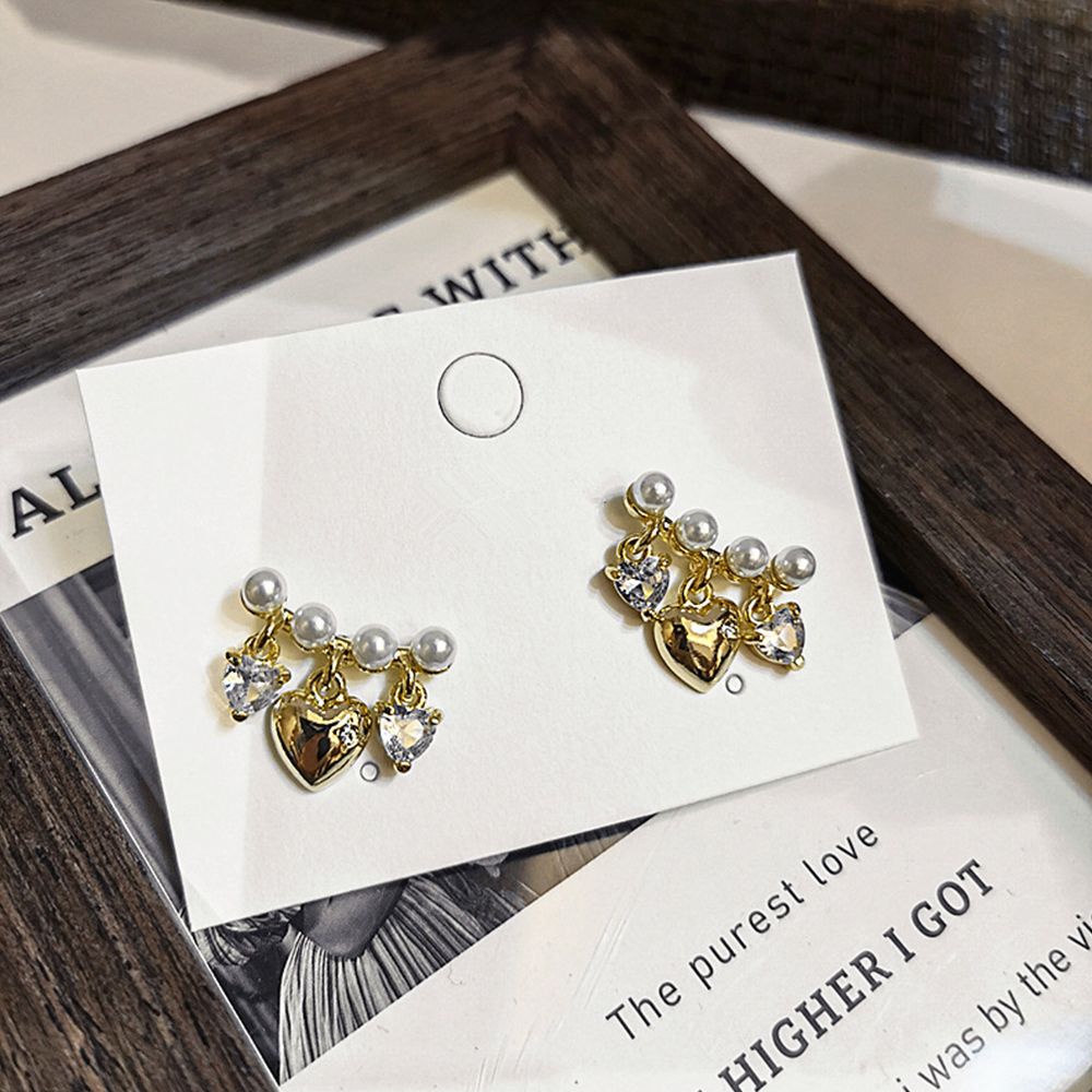 Bông tai hình trái tim đính ngọc trai màu sắc ngọt ngào phong cách Hàn Quốc cổ điển thời trang cho nữ