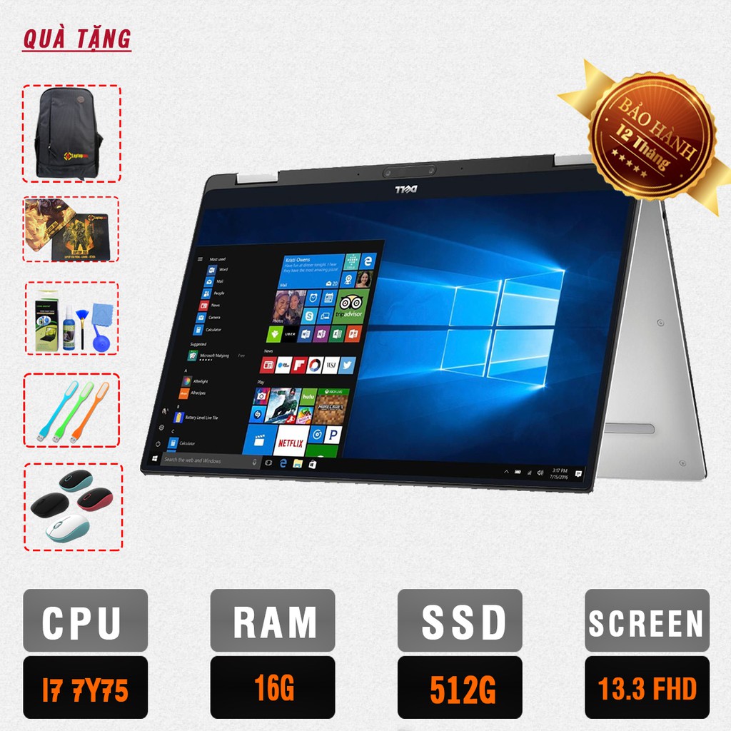 [Bảo hành 12 tháng] Laptop Dell Xps 9365 (2-IN-1) Core i7-7Y75, RAM 16GB, SSD 512GB,Màn 13.3 inch FHD Touch | BigBuy360 - bigbuy360.vn