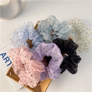Cột tóc scrunchies voan trong chấm bi