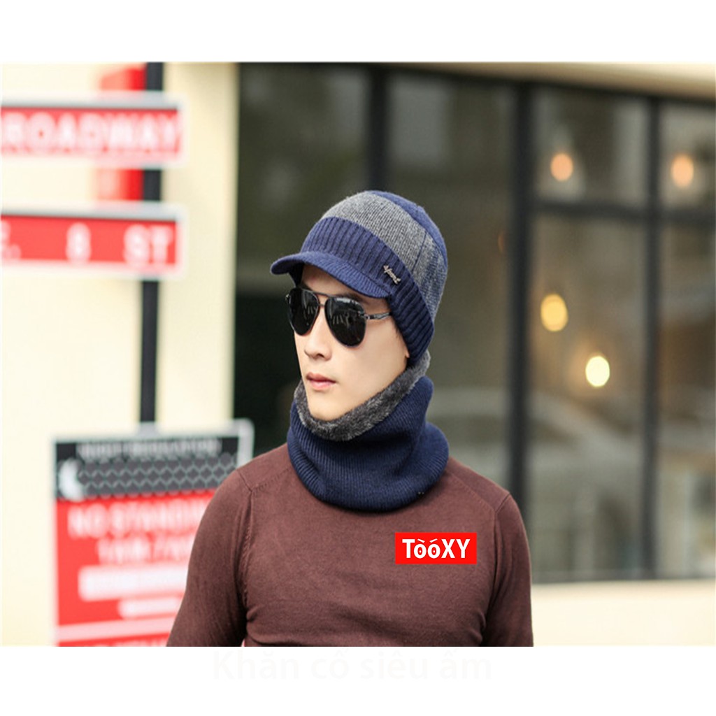 Mũ len nam nữ Tooxy nón len kèm khăn quàng cổ kiểu dáng hàn quốc chống lạnh mùa đông