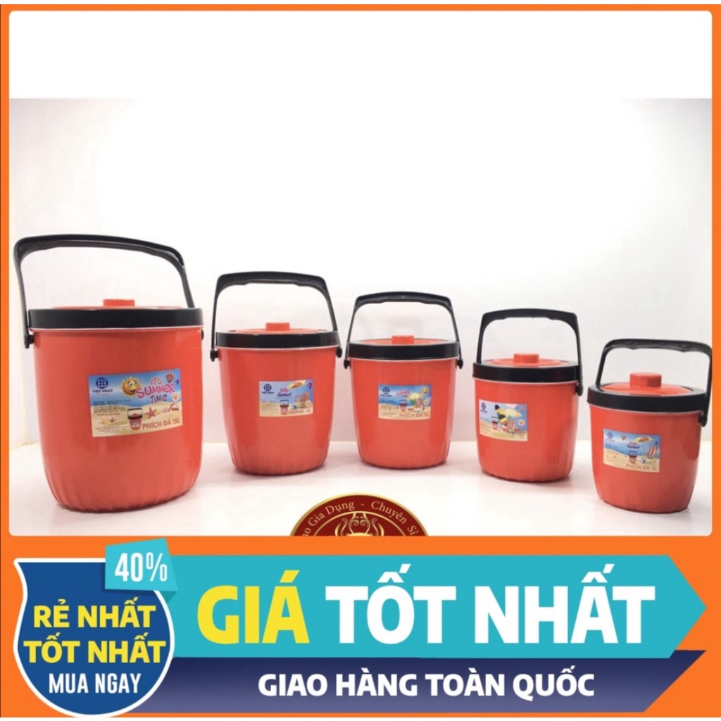 Phích đá, thùng đá giữ nhiệt tròn Việt Nhật. Dung tích từ 3 Lít - 15 Lít. Thùng 3 lớp giữ nhiệt đến 12 giờ