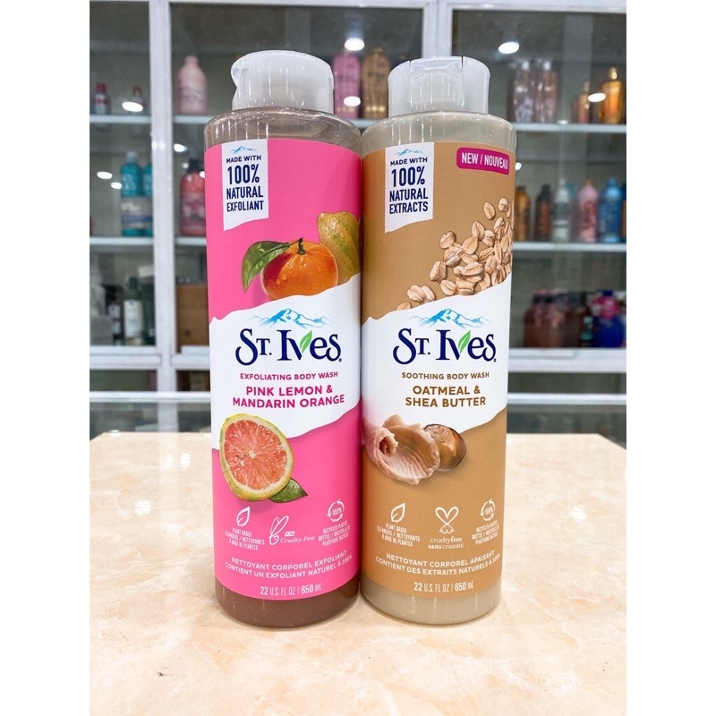 Sữa tắm St.ives 650ml hương cam chanh tự nhiên, muối biển, yến mạch, hoa hồng lô hội -Mỹ