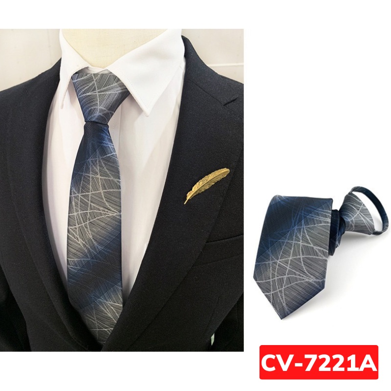 Calavat Nam 7cm thắt sẵn khóa kéo màu xanh đậm, Cavat công sở, Cà vạt chú rể, Cravat dự tiệc CV-7221