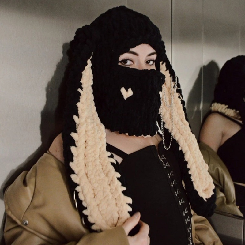 Mũ Dệt Kim Đính Tai Thỏ Hoạt Hình Chống Gió Thời Trang Thu Đông