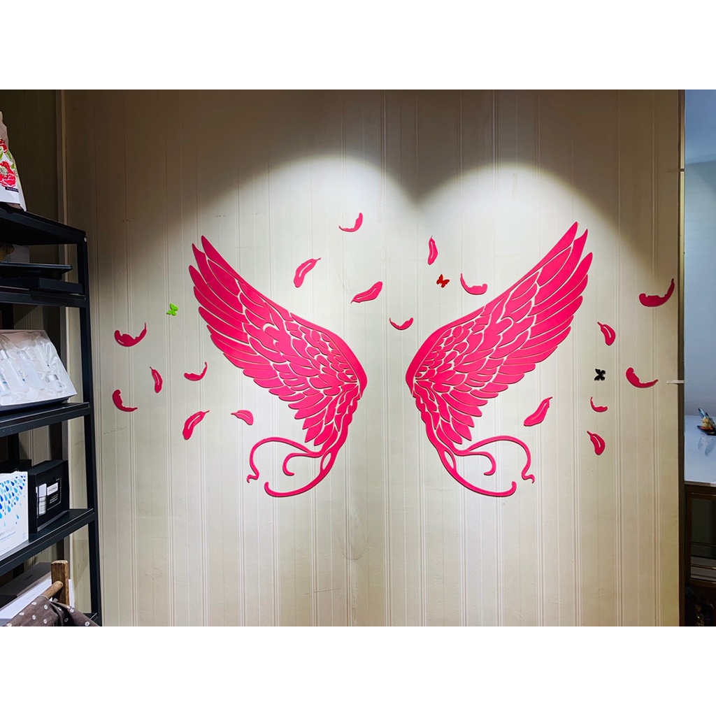 Tranh dán tường mica 3d decor khổ lớn đôi cánh thiên thần 21 Kiểu Màu