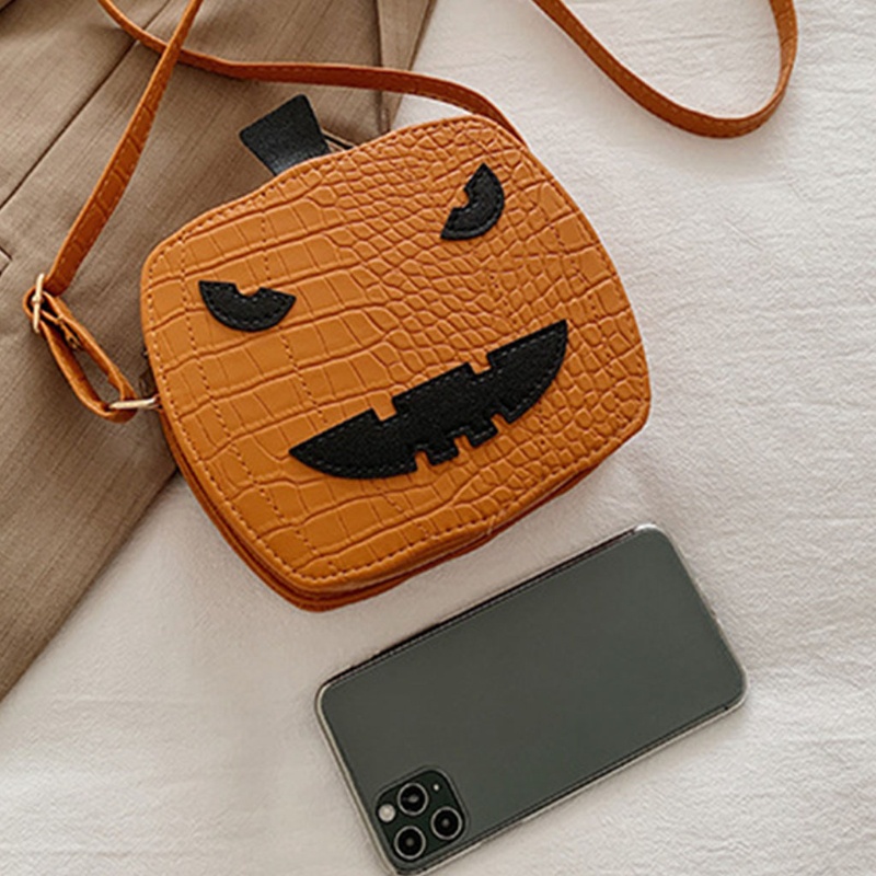 Túi Đeo Chéo Da PU Hình Bí Ngô Phong Cách Halloween Cho Nữ