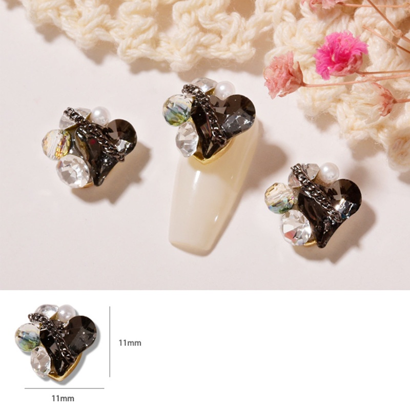 Hộp Dây Xích Kim Loại Hình Trái Tim Đính Đá Trang Trí Móng Tay