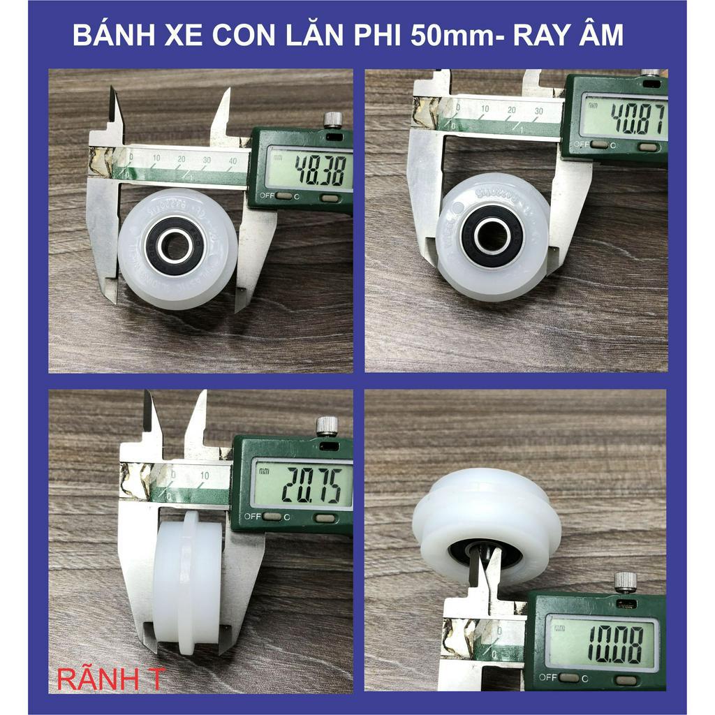 Bánh xe con lăn cửa lùa, cửa trượt dùng cho ray lùa âm phi 50mm D50T4Đ