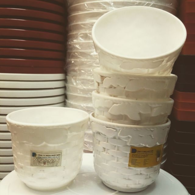 Chậu nhựa tròn vân giả tre