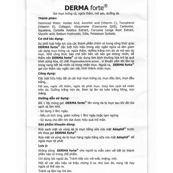 Derma Forte Gel (15g) - Giảm Mụn Trứng Cá, Ngừa Thâm, Mờ Sẹo, Dưỡng Da