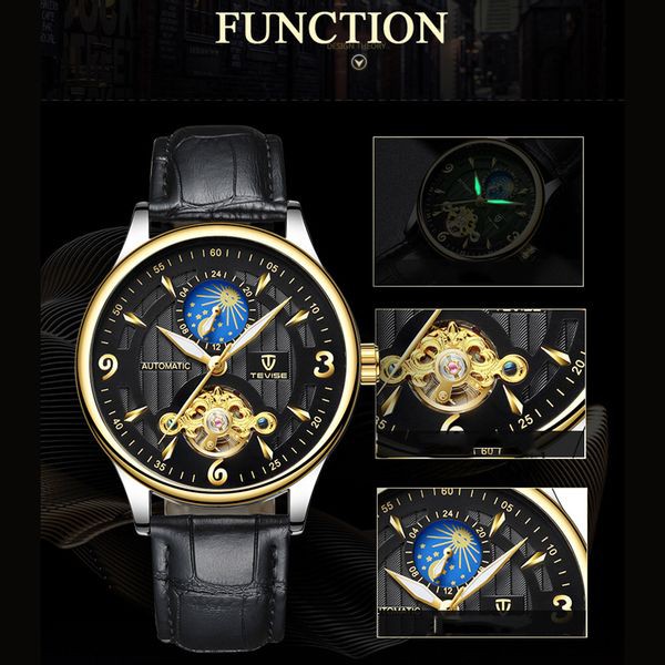 Đồng hồ nam cơ tevise chính hãng t8250D cao cấp dây da (tặng kèm hộp đồng hồ)