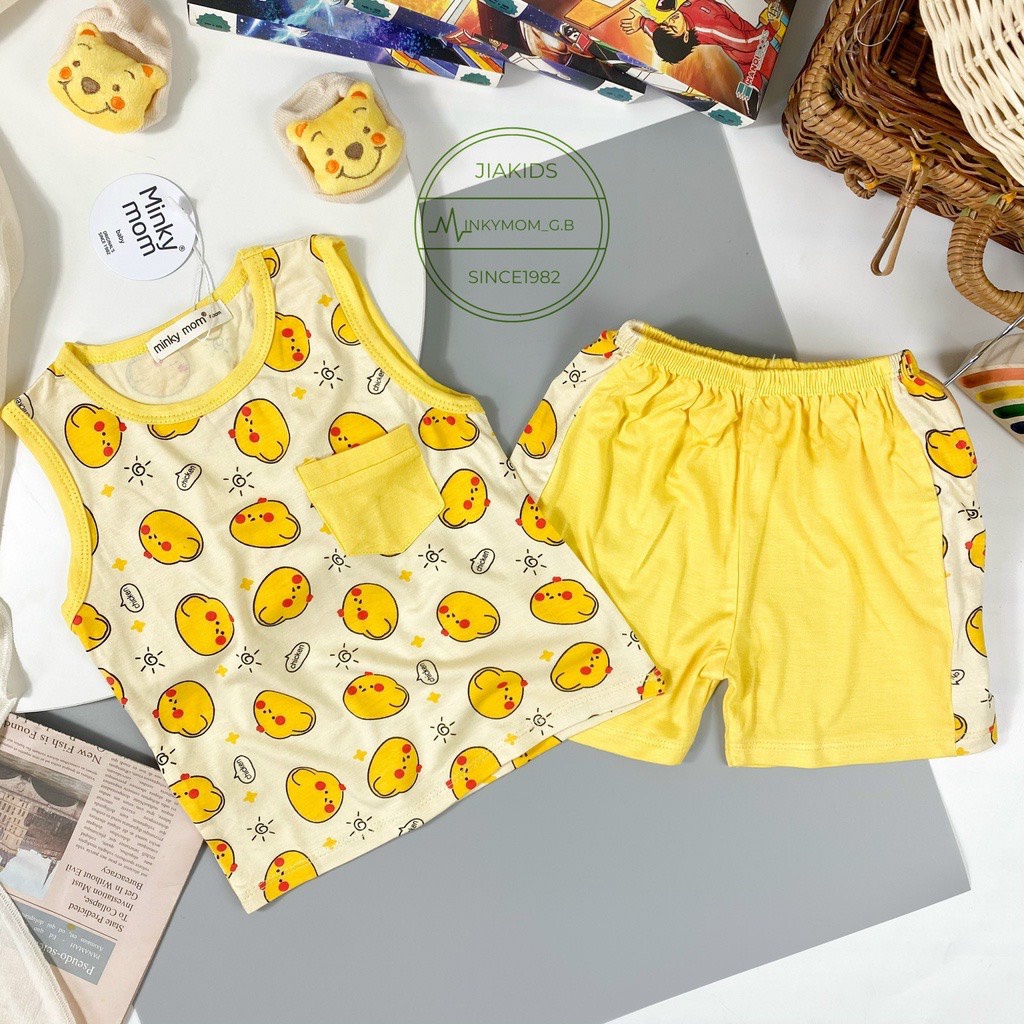 [SALE] Bộ Ba Lỗ Bé Gái, Bé Trai Minky Mom Vải Thun Lạnh Hoạ Tiết Gà Con Cổ Viền, Áo Thun 3 Lỗ Cho Bé Mặc Hè MKM3LO2209