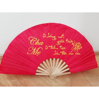 Quạt vải cầm tay phong thủy vẽ tranh và thư pháp loại lớn 33 cm