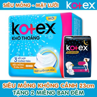 Băng Vệ Sinh Kotex Siêu Mỏng Không Cánh Khô Thoáng 23cm Tặng 2 Miếng Ban Đêm ( 1 Gói 8 Miếng - 1 Lốc 8 Gói )