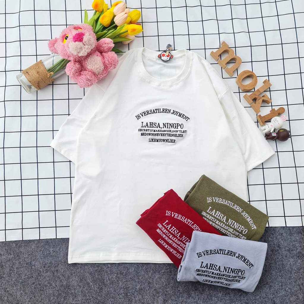 Áo phông áo thun nam nữ tay lỡ from rộng freesize chất cotton thoáng mát in hình chữ đơn giản thêu mokishop
