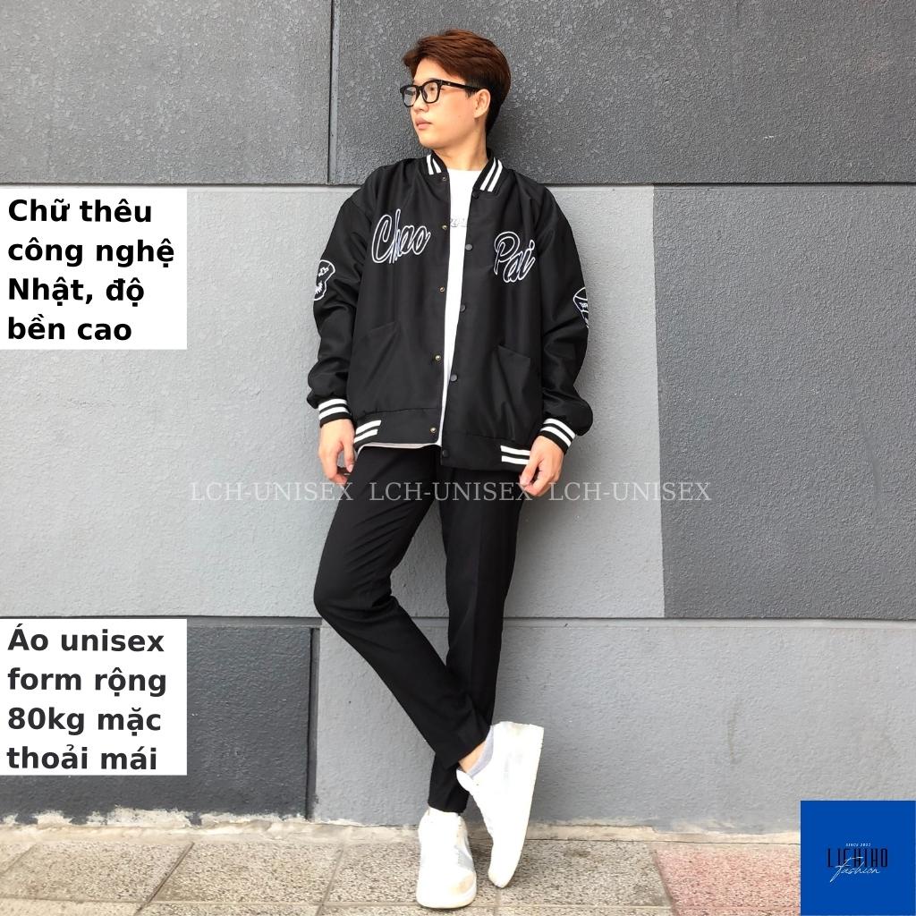 Áo khoác bóng chày nam nữ vải dù 2 lớp thêu Chaopai Bomber varsity unisex form rộng LCH