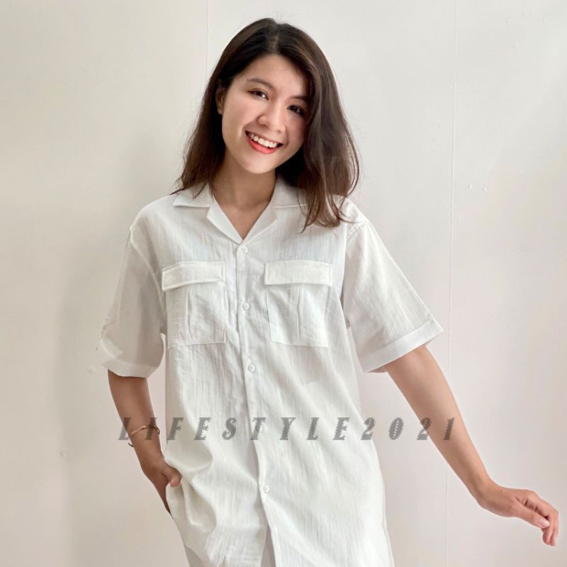 Áo sơ mi nam tay ngắn vải đũi unisex form rộng thoáng mát style hàn quốc | BigBuy360 - bigbuy360.vn