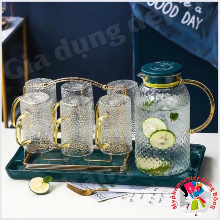 Bộ bình 6 cốc thủy tinh cao cấp kèm giá úp và khay
