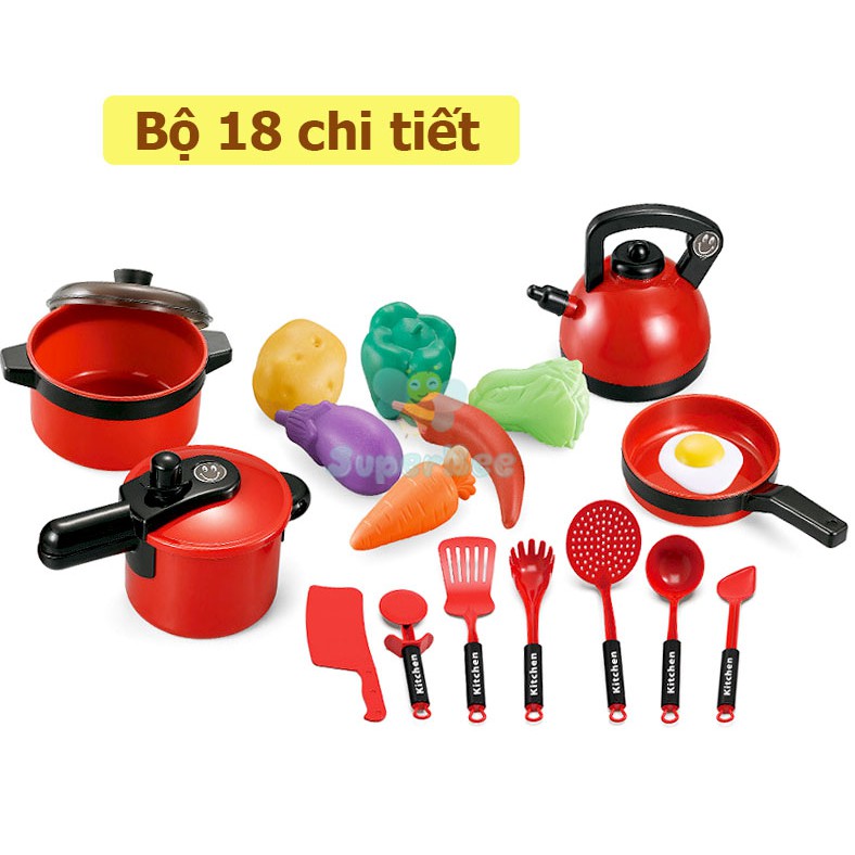 { SALE221 } (18 Chi Tiết) Bộ Đồ Chơi Nấu Ăn SuperBee Mô Phỏng Nhà Bếp Cho Bé, Trò Chơi Trong Phòng Cao Cấp An Toàn, Giáo